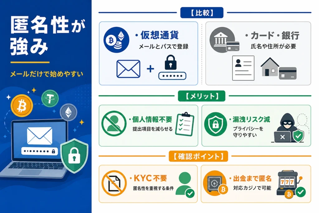 仮想通貨カジノは匿名性が守られる